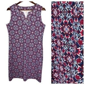 Talbots geometric floral print split neck dress